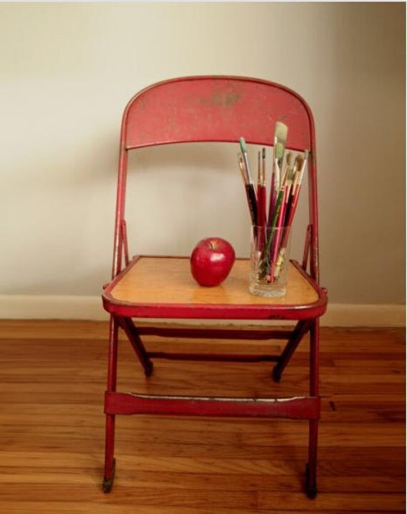vintage school chair red metal child's chair folding