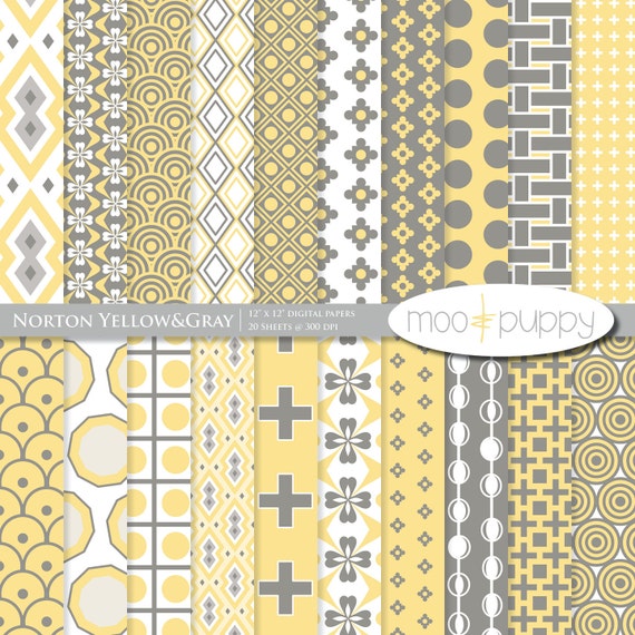 Items similar to Yellow and Gray Digital Scrapbook Paper Pack Norton