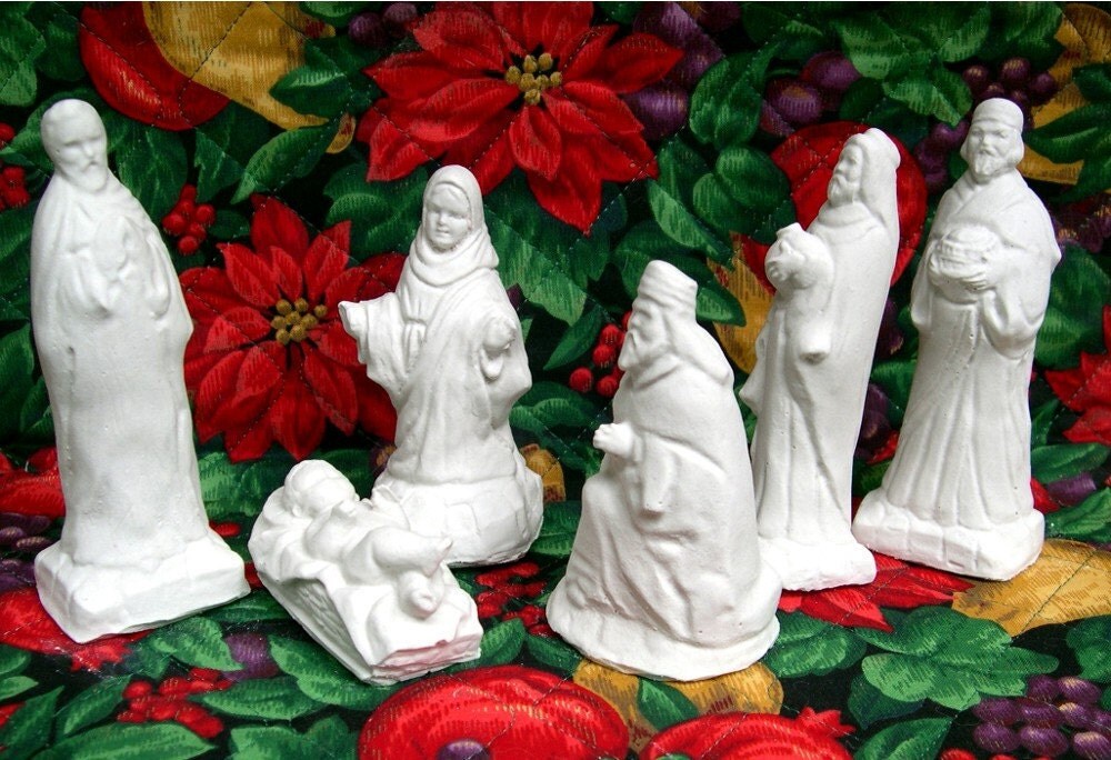 Plaster Cast 6 Piece Nativity Set Ready to Paint