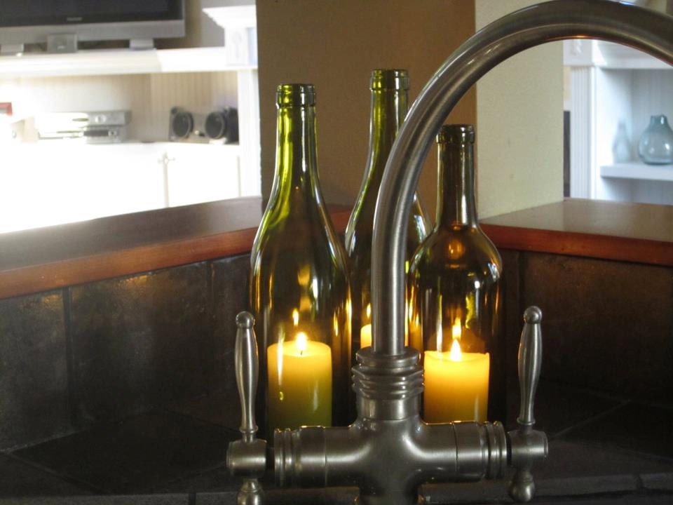 Glass Wine Bottle Candles Set of 3