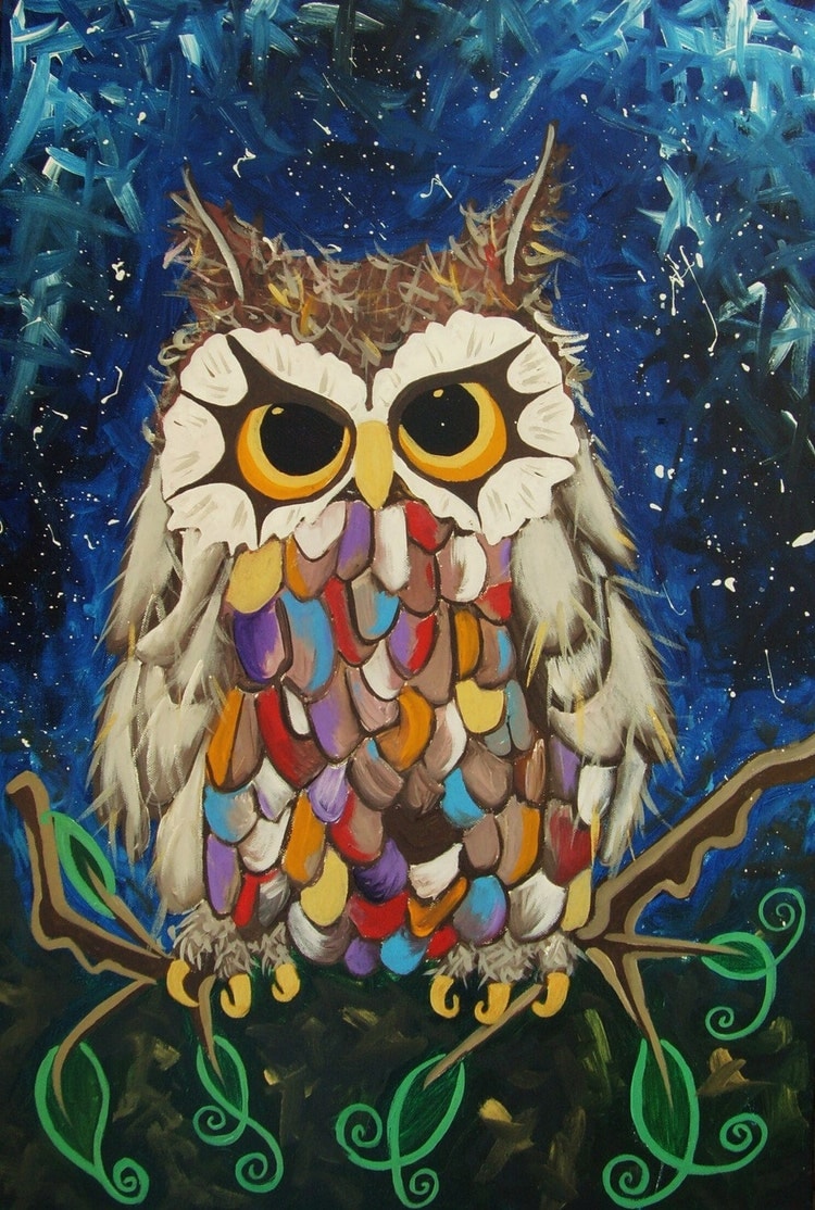 Original 'Little Owl' painting A Magical owl in by Candyandcharm