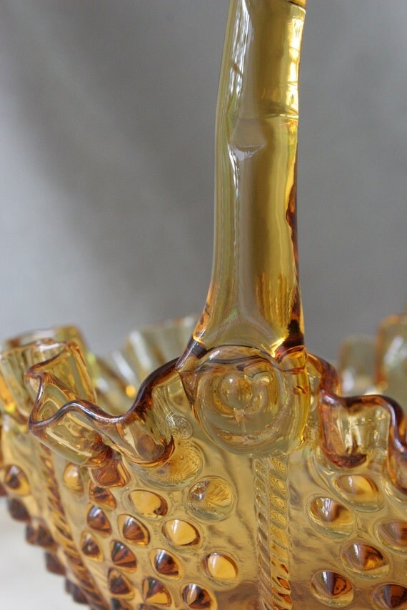 REDUCED Vintage Fenton Amber Hobnail Basket