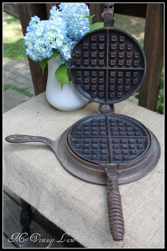 Griswold Cast Iron Waffle Maker and Base by MyVintageLane on Etsy