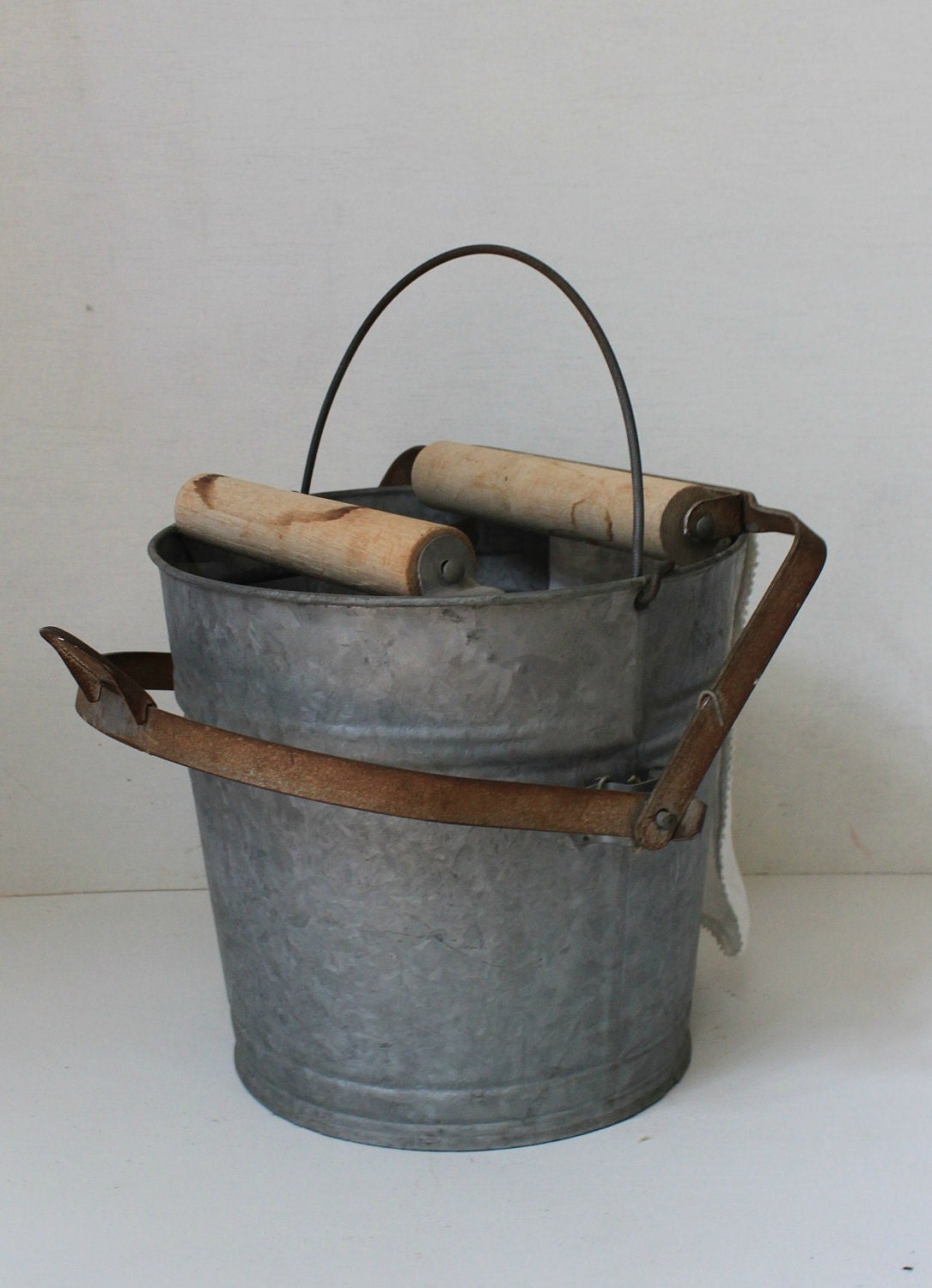 Vintage Galvanized Wringer Mop Bucket