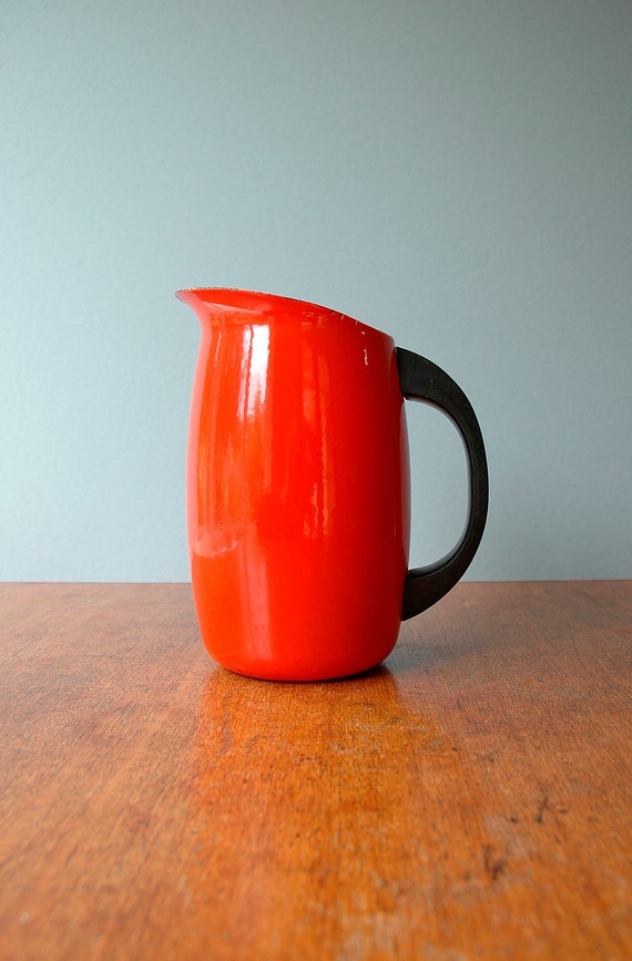 Mid Century Danish Modern Finel Enamel Pitcher Red