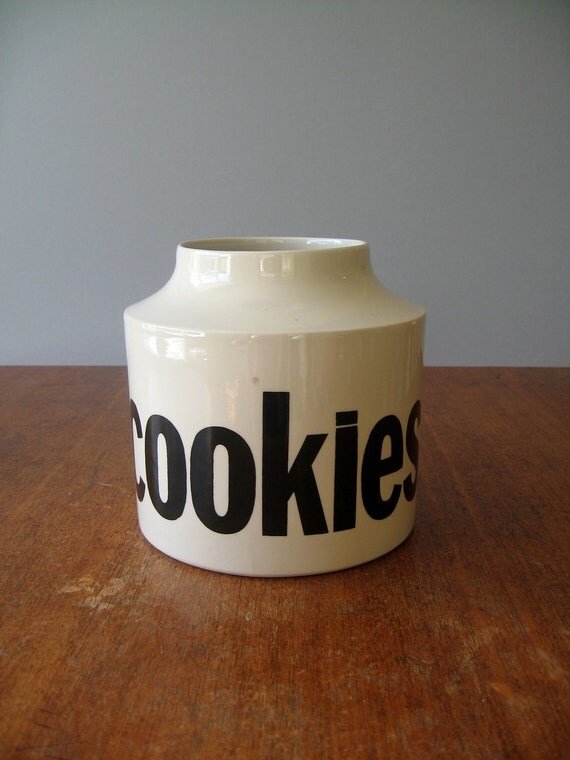 Retro Typography Black and White Cookie Jar / Canister