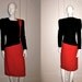 Vintage 1980s Carolina Herrera Designer Black Velvet and Red Wool Crepe Dress