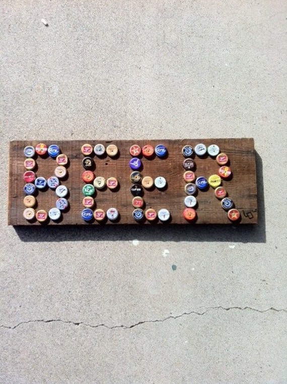 Items similar to Beer Bottle Cap Sign on Wood on Etsy