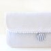 White Linen Wristlet Clutch, Removable Strap, Blue and White Stripes, Covered Button