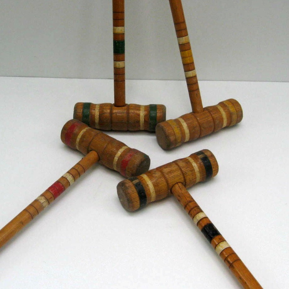 Croquet Mallets Set of Four Authentically Worn