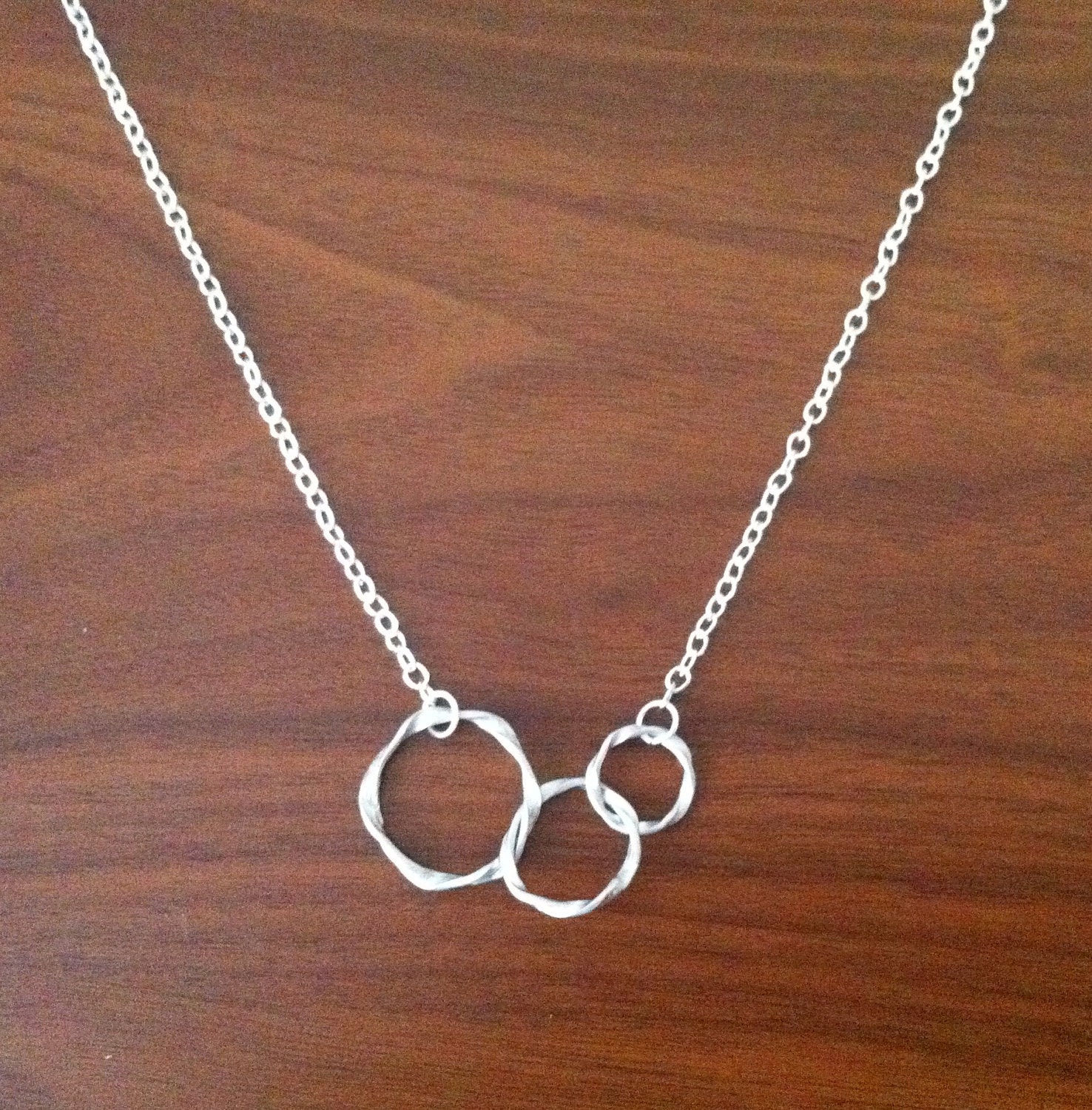 Three textured circles necklace Silver by NuriJewelry on Etsy