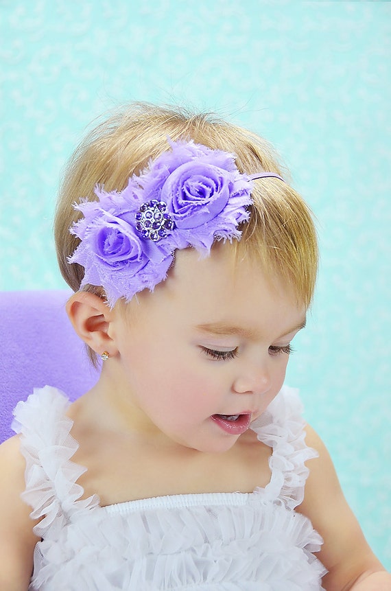 baby girls headband lavender shabby chiffon by cutiepiegoodies