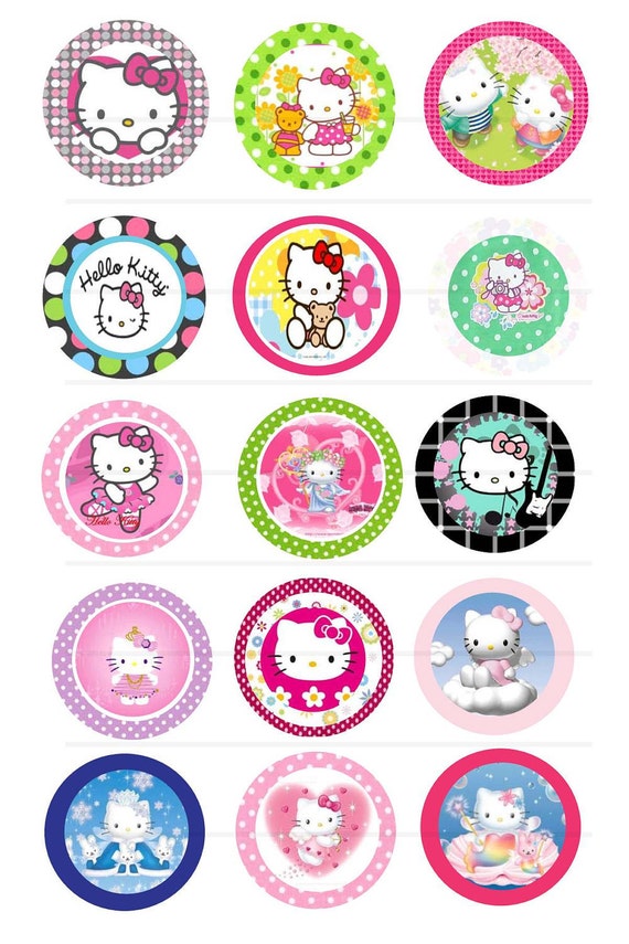 Items similar to Hello Kitty 1 in. circle Digital Collage sheet for ...