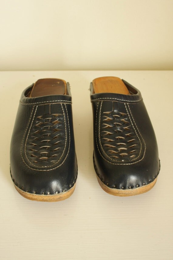 navy clogs mules