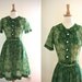 1950s Green Sheer Floral Shirt Dress