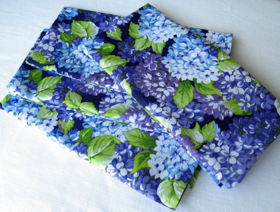 Hydrangea Cloth Napkins, Purple and Blue, Made to Order, 18 Inch, Set 