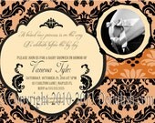 PRINTABLE Orange Black Fancy Damask Baby Shower Photo Invitation - Print as many as you need - Halloween Il_170x135
