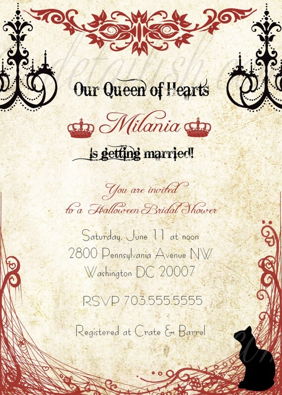 PRINTABLE Red Burnt Vintage Style Halloween Gothic Bridal Shower Invitation - Print As Many As You Need Il_570xn
