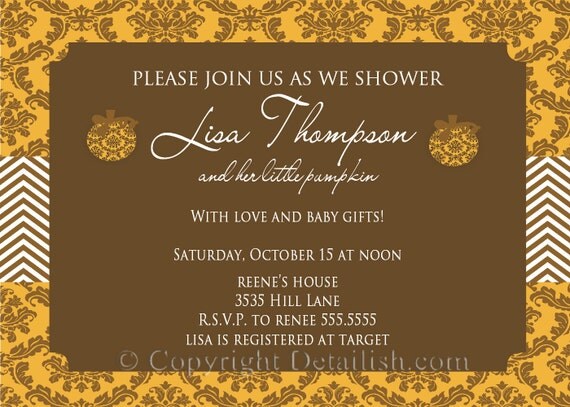 Modern Autumn Fall Orange Brown Chevron Baby Shower Invitation Il_570xn