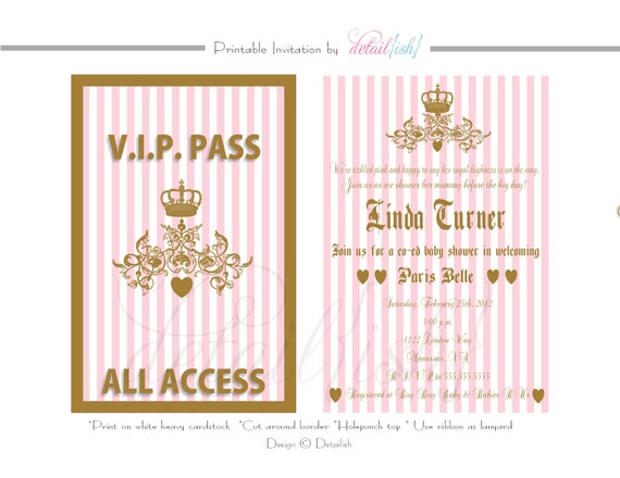 Juicy Couture Inspired Couples Baby Shower VIP Pass Invitation - Her Royal Highness - Printable DIY 344 Il_570xn