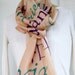 Peace in 16 Languages - Turquoise & Purple - Handpainted on Beige Silk Scarf