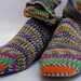 KNITTED WOOL SOCKS - 26cm foot - Regia yarn - green, yellow, pink , blue and grey stripes