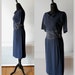 1950s Wiggle DRESS // Dark Navy Crepe with Pointed Peter Pan Collar.