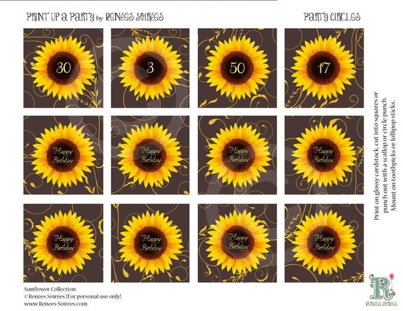 Items similar to SUNFLOWER Cupcake Toppers Party Circles Baby