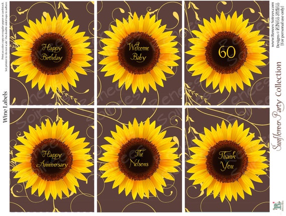 sunflower printable labels bottle wine birthday tags shower diy favor bridal bachelorette label printables anniversary sunflowers gift showers similar gifts