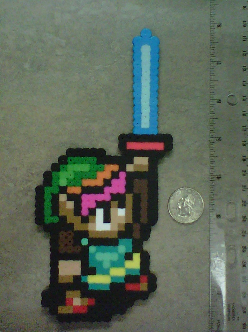 Link holding the Master Sword from Zelda: A Link to the Past