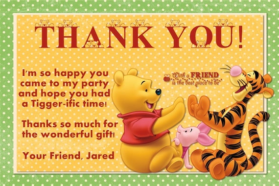 Winnie the Pooh Thank You Card Photo Option Customizable