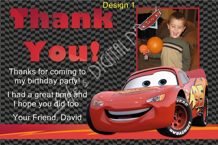 disney cars thank you cards