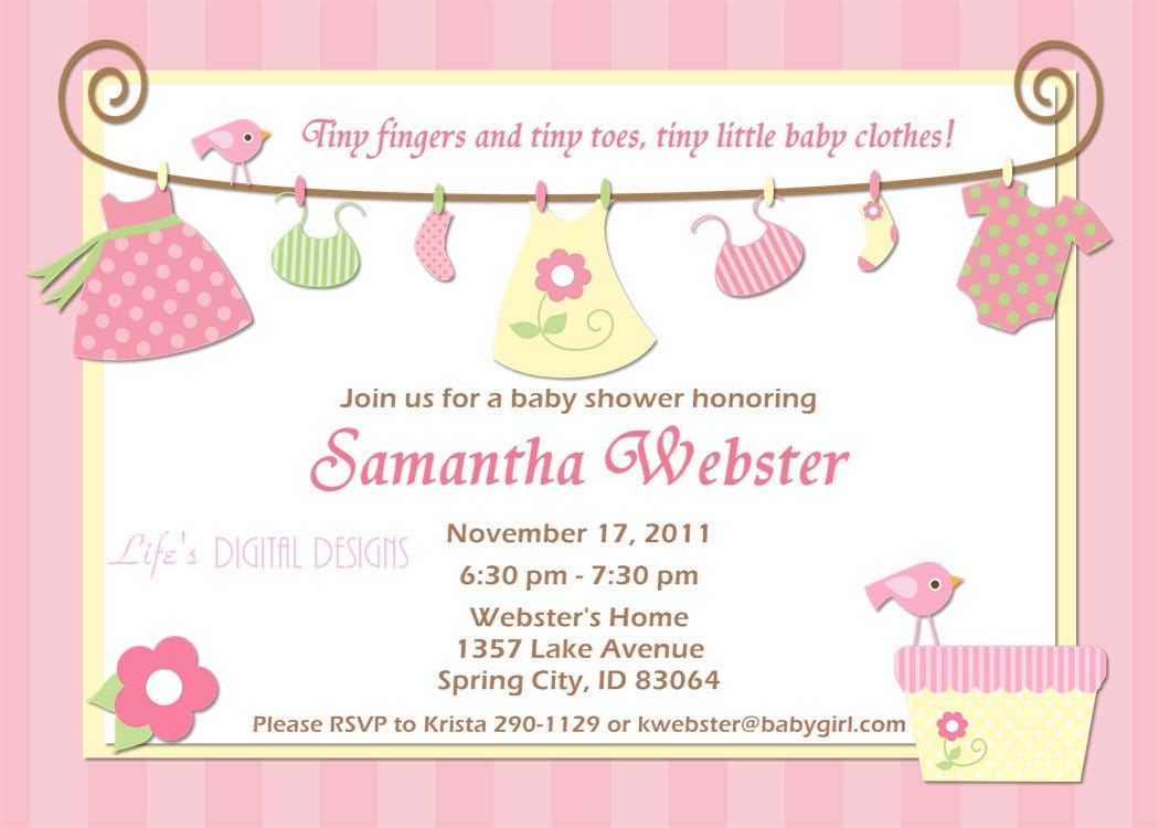 Baby Shower Invitations for Girl Baby Clothes Pink and Yellow