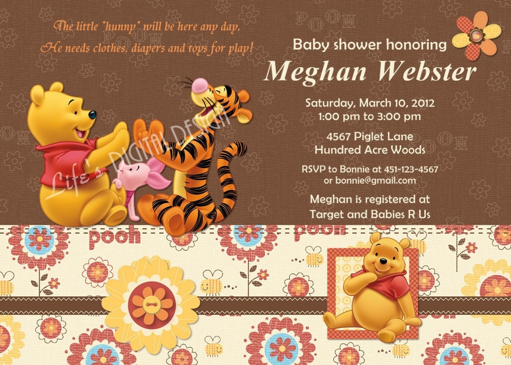 Winnie the Pooh Baby Shower Invitation Photo Customizable