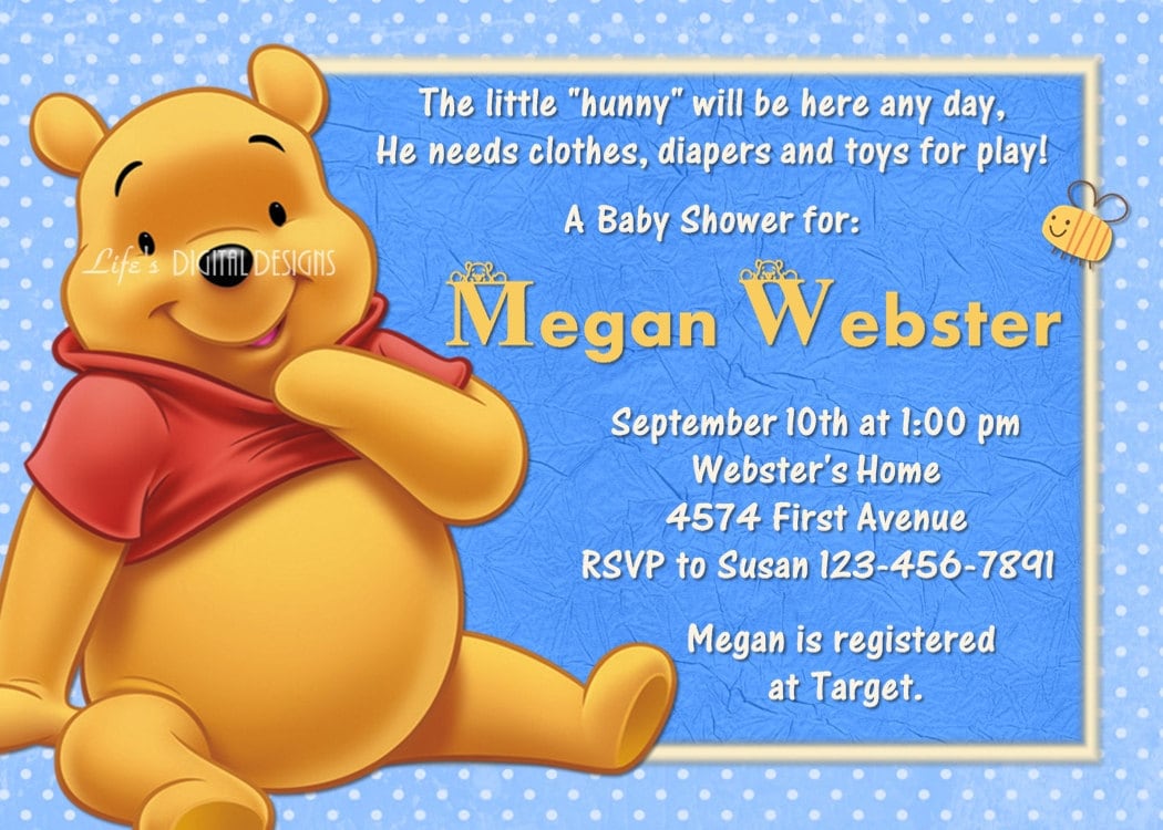 Winnie the Pooh Baby Shower Invitation Blue Customizable