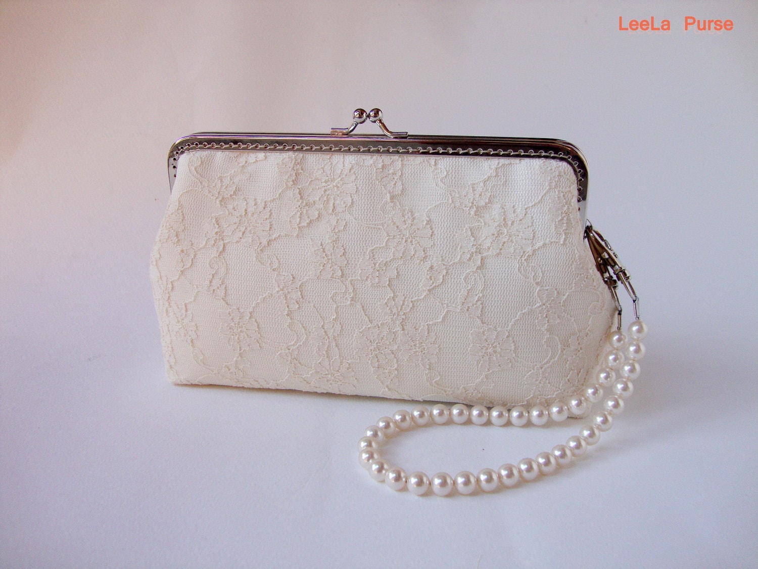 Bridal Clutch Purse CreamVanilla silk Lace Clutch by LeelaPurse