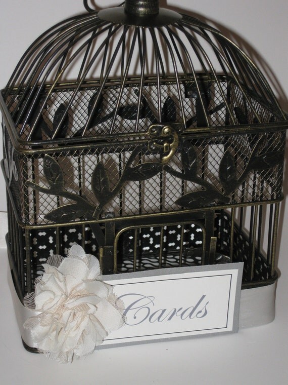 SALEBeautiful VINTAGE bird cage card holder or by KraftyCounsel