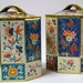 Octagonal tin set with handled lids - floral vintage