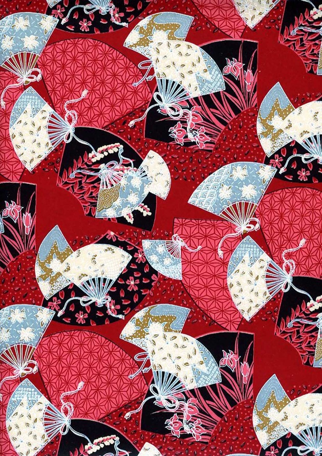 Japanese Yuzen Chiyogami Washi Paper Fan Parasol Design 07