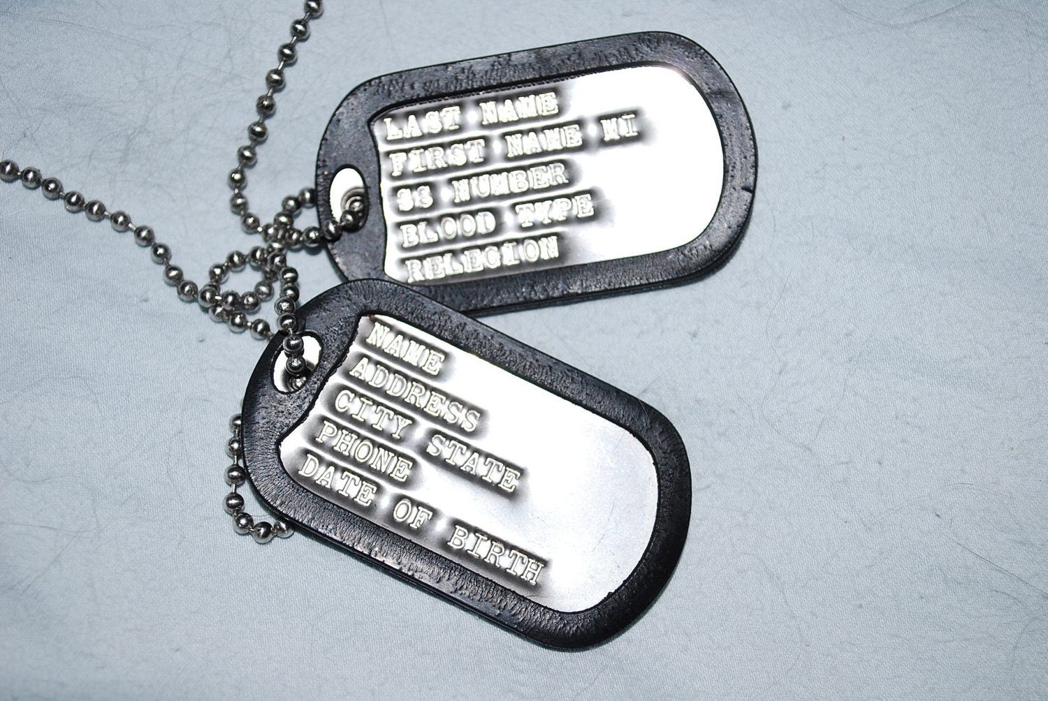 Military Style Dog Tags Dull Finish Set of Two Tags with