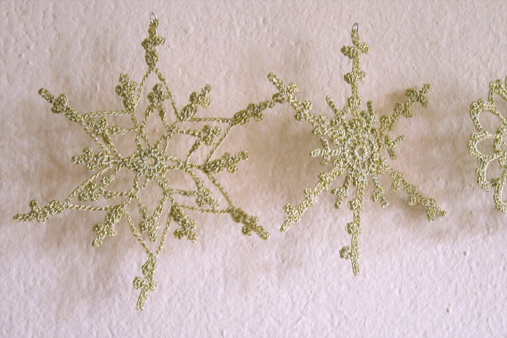 Crochet Christmas Decoration -6 Lacy Golden snowflakes