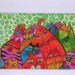 SALE Laurel Burch Style Quilted Postcard CATS