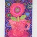 Cup of Flower Applique Quilted Fabric Postcard Whimsical Flower