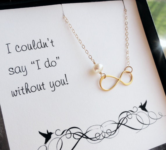 of  Bridal set FOUR: with gold request  cards gifts bridesmaid message infinity  necklaces gift