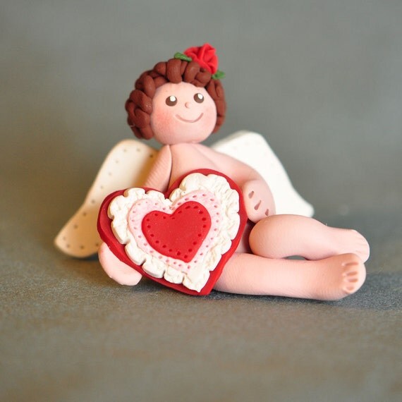 Clay Cupid with Valentine Heart