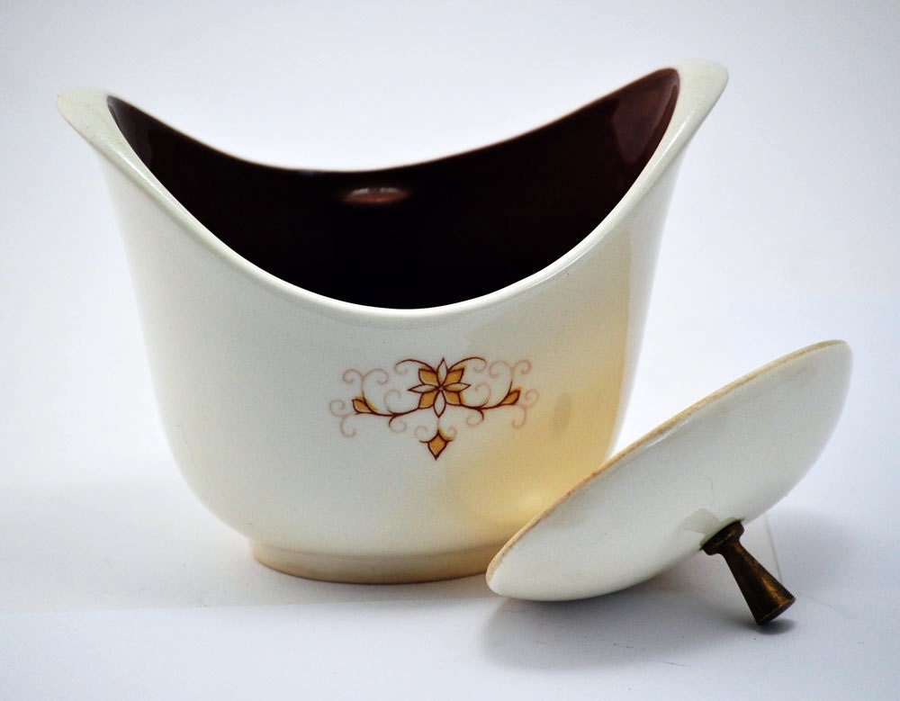 Sugar Bowl Vintage White Fancy Serving Dish with Art Deco Floral