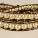 Beaded Leather Wrap Bracelet, Beige Pearl Bracelet, Chan Luu Style, Double Wrap Bracelet, Boho Bracelet, Adjustable Size