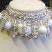 White Glass Cluster bracelet Dangle lamp work beads handmade on silver plated chain, Cha Cha Bracelet