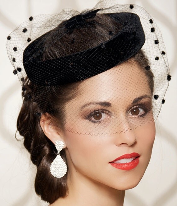 Birdcage veil Black Wedding Hat Bridal Head Piece Cocktail