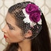 SALE Fuchsia Plum Bridal Hair Flower Headpiece Veil Clip with attached Diamond White Birdcage Veil - Ready to Ship - MONETTA